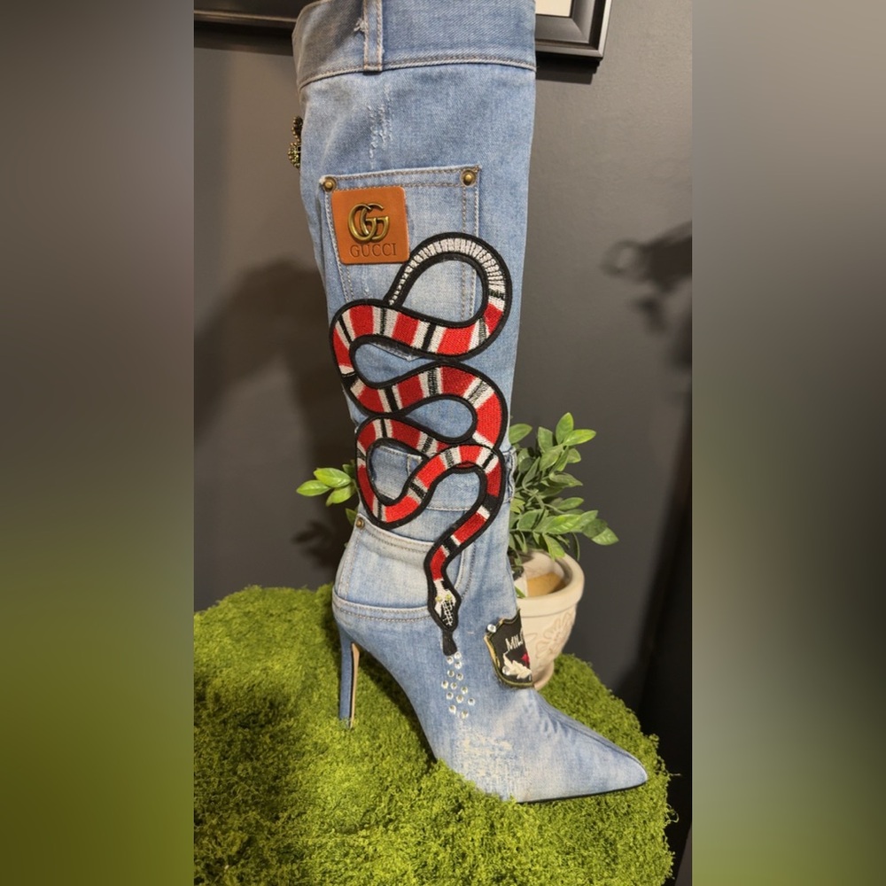 GG inspired Blue and Red 4” Heeled Boots
